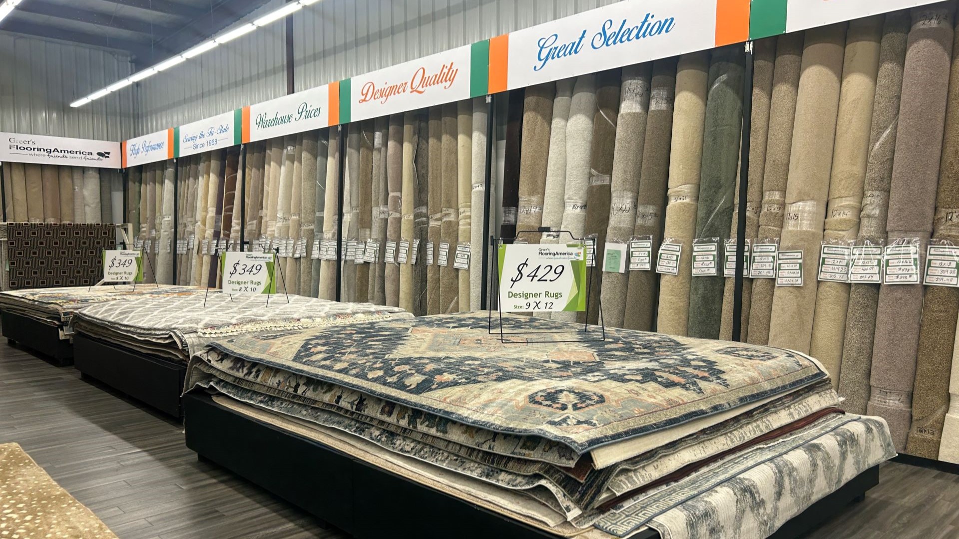 Greer's Flooring America Area Rug Display